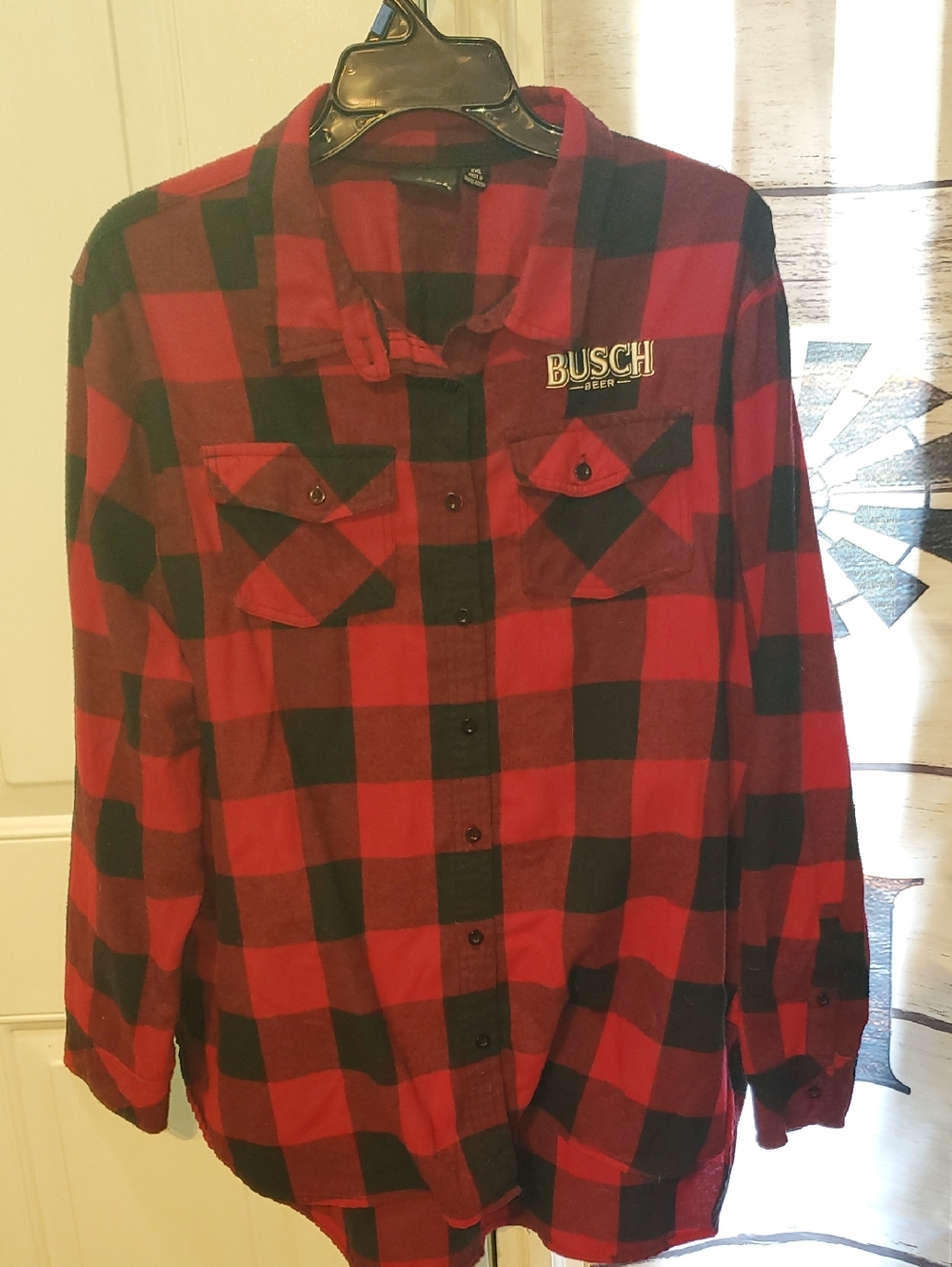 burnside Red and Black Plaid Casual Button-Down Shirt with Chest Pockets